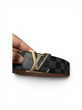 Louis Vuitton Black Damier Graphite LV Buckle Belt with Gold Hardware
